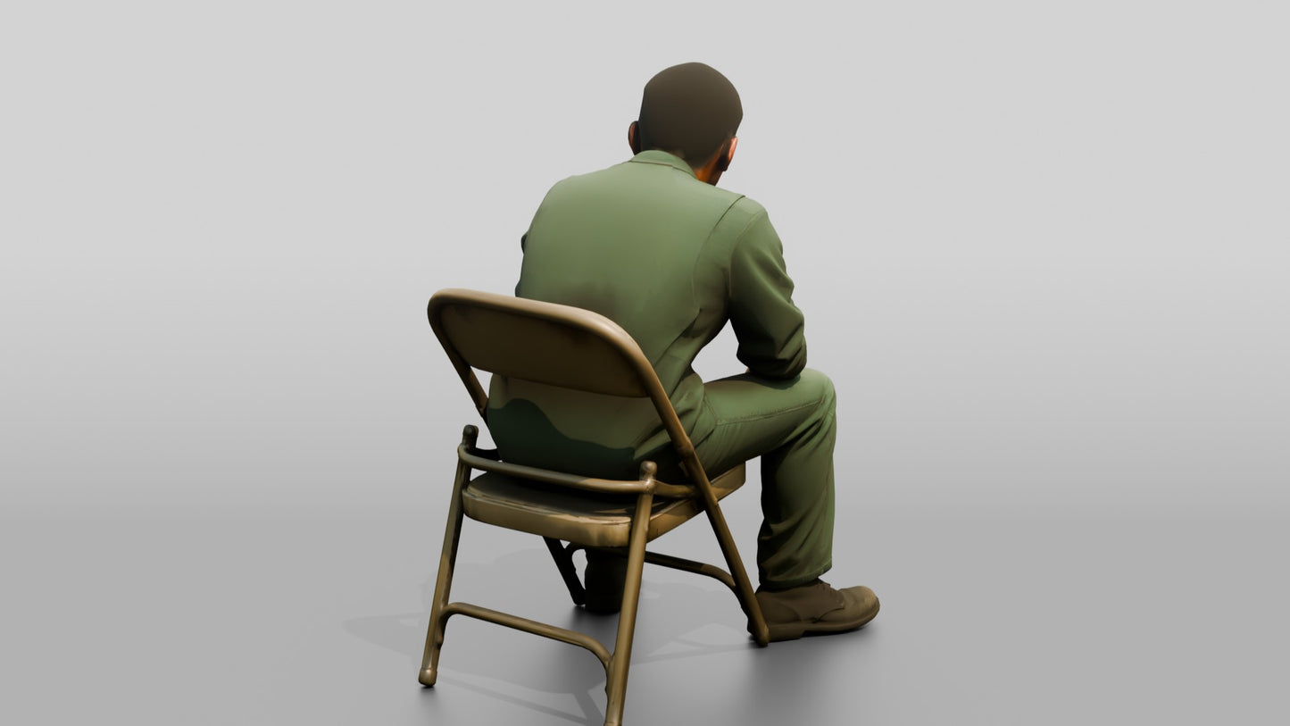 East Asian Male Prisoner in a Green Uniform