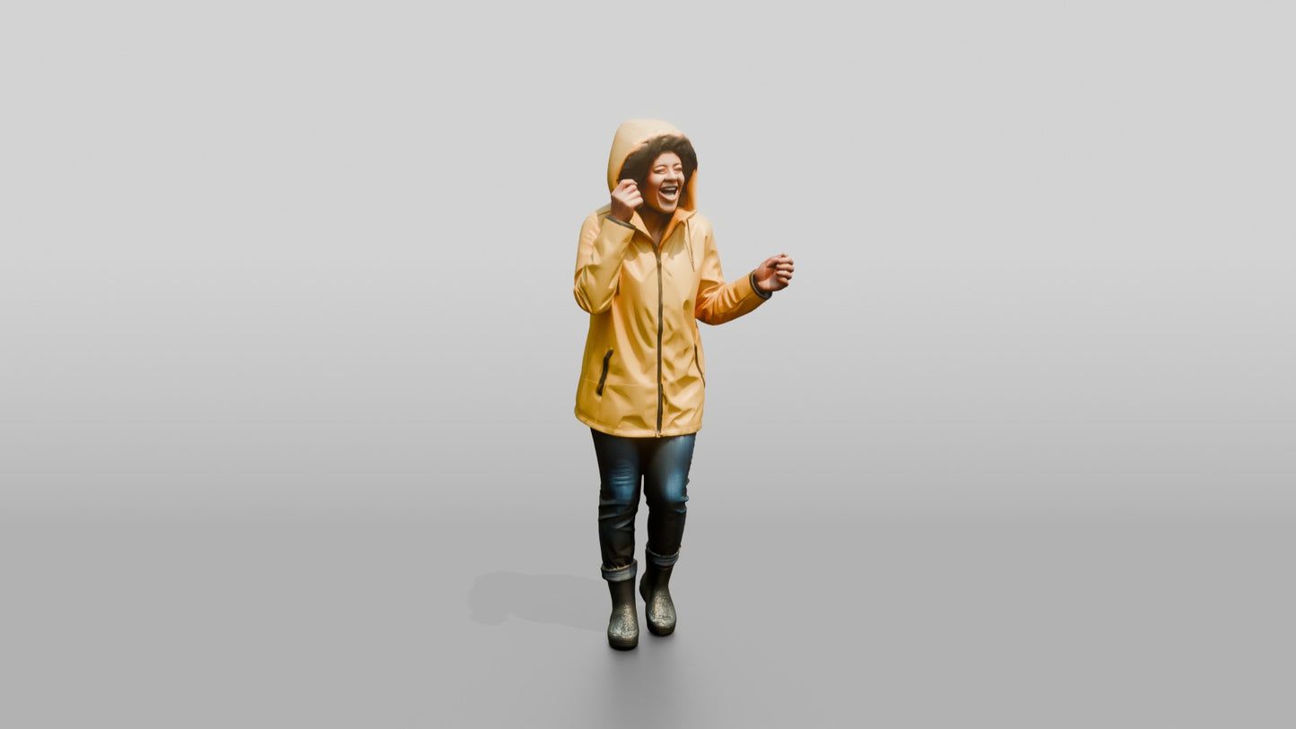 Black Woman Laughing in Yellow Raincoat