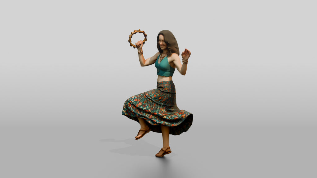 Boho Beach Dancer with a Tambourine