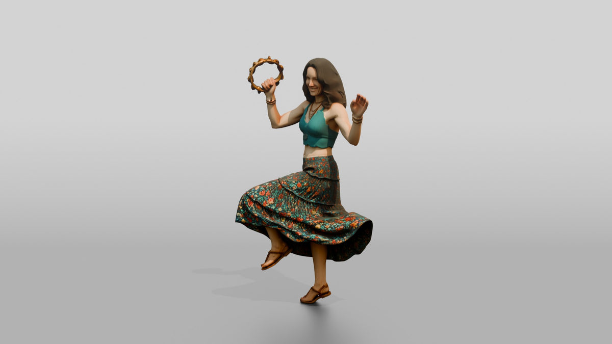 Boho Beach Dancer with a Tambourine - 3D character model, view 4