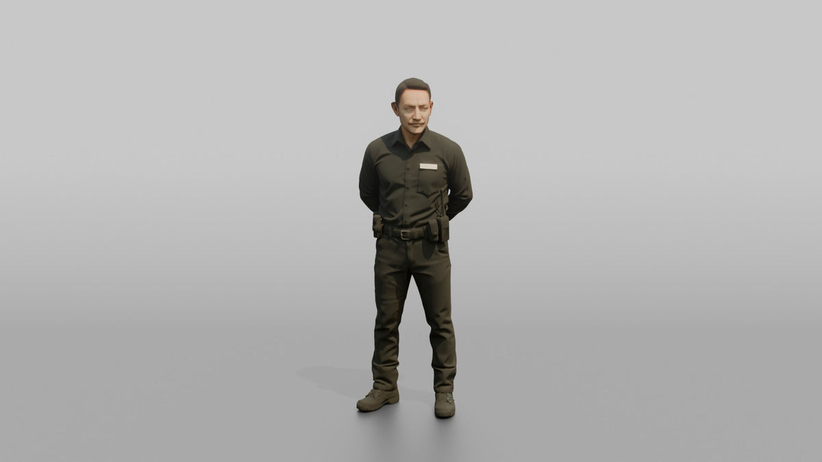 Door Staff Man Standing With Feet Apart, Arms Behind Back - 3D character model, view 5