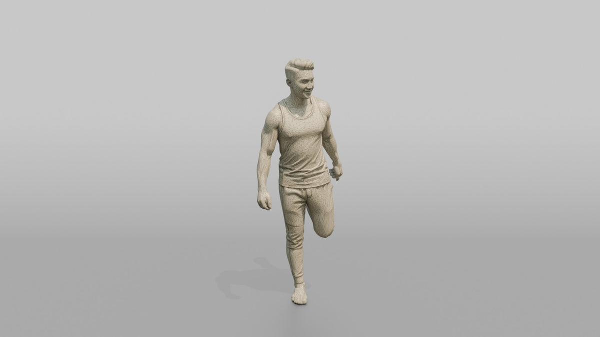 Fitness Influencer Man Doing A Standing Quad Stretch - wireframe topology preview