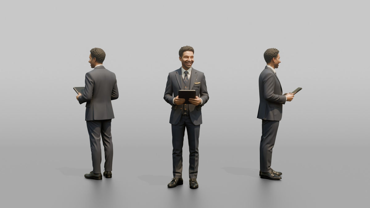 East Asian Airline Captain Standing with Hands in Pockets - 3D character model