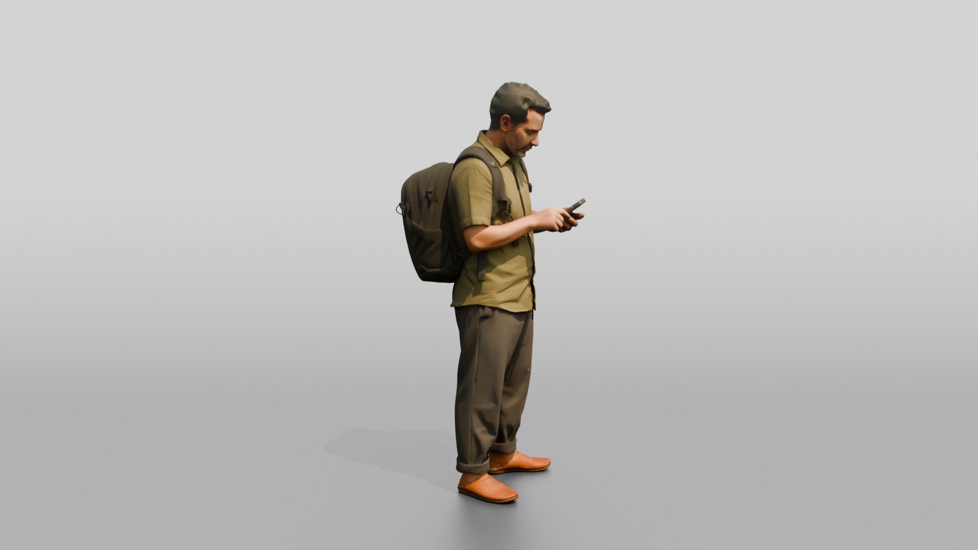 African Man with a Backpack Checking His Phone