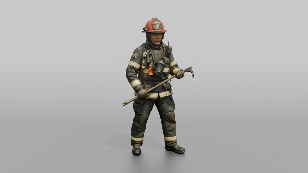 Firefighter Man Wielding a Halligan Entry Tool