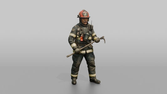 Firefighter Man Wielding a Halligan Entry Tool - 3D character model, view 1