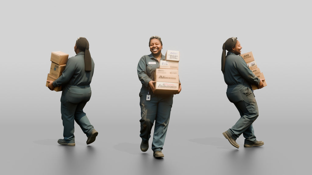 Mechanic Carrying Oil Filter Boxes