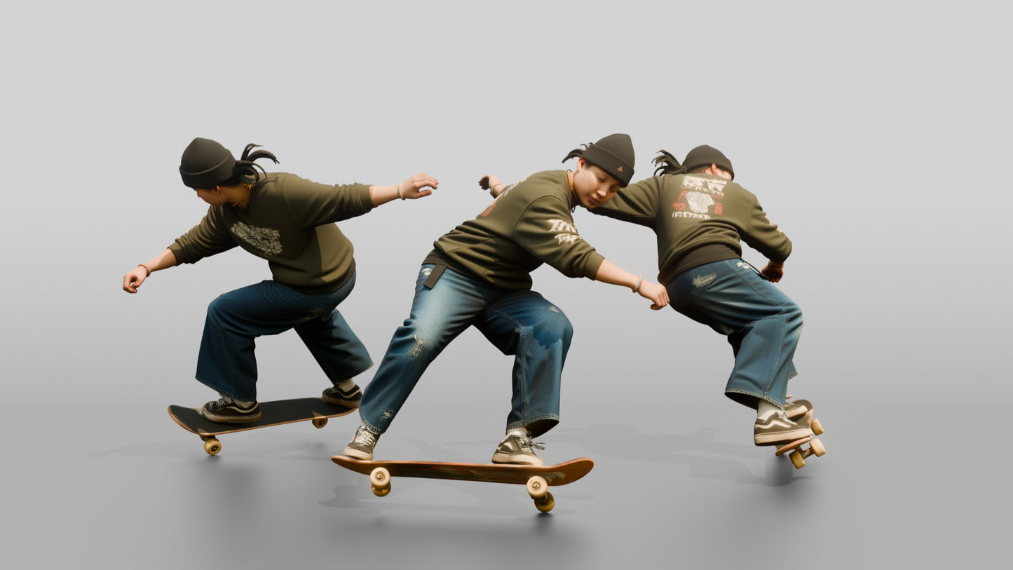 Skateboarder Woman Mid-Trick