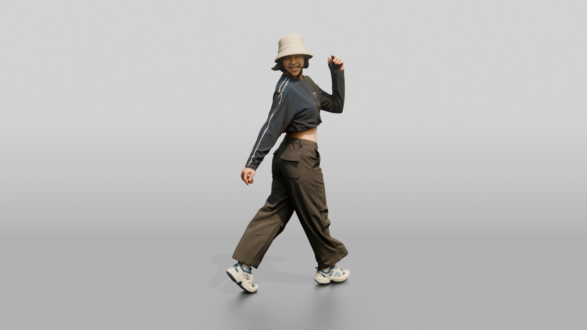 Woman Mid-Spin Glancing Over Shoulder
