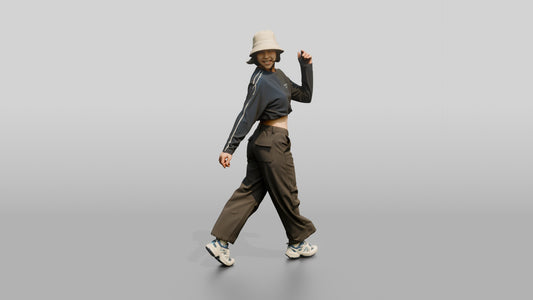 Woman Mid-Spin Glancing Over Shoulder - 3D character model, view 1