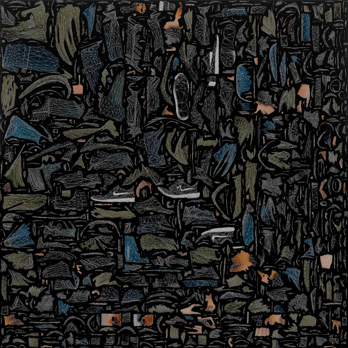 Young Black Man Walking and Looking at Phone with Duffel Bag - UV layout, base color map
