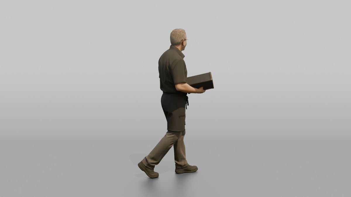 Server Woman Carrying A Stack Of Menus - 3D character model, view 3