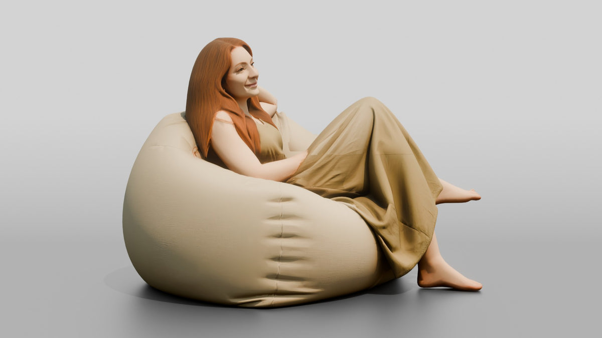 Woman Lounging on a Bean Bag - 3D character model, view 2