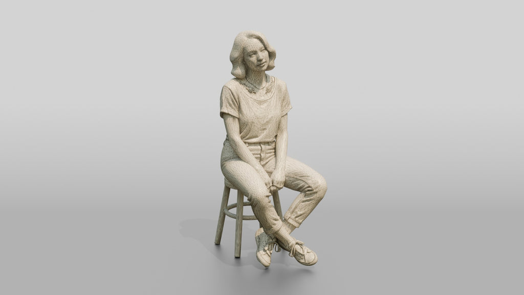Homeless Woman Sitting with Ankles Crossed
