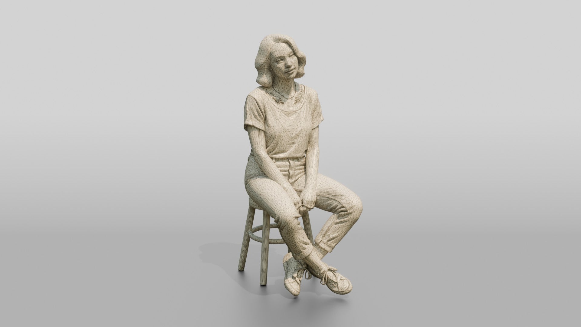 Homeless Woman Sitting with Ankles Crossed