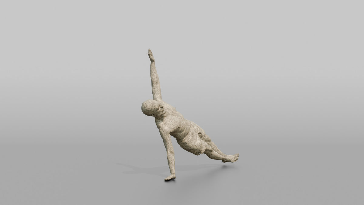 Bodyweight Athlete Man Holding A Side Plank - wireframe topology preview