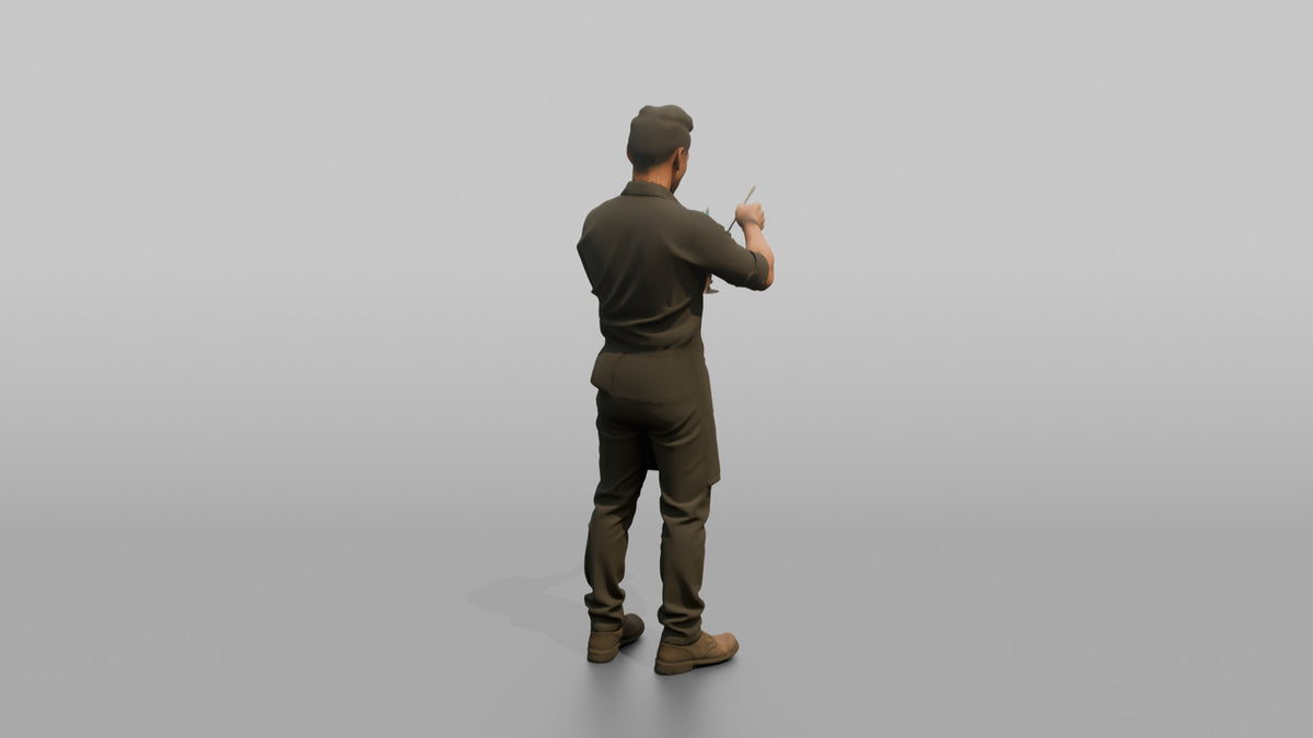 Bartender Man Lighting A Flaming Cocktail - 3D character model, view 3