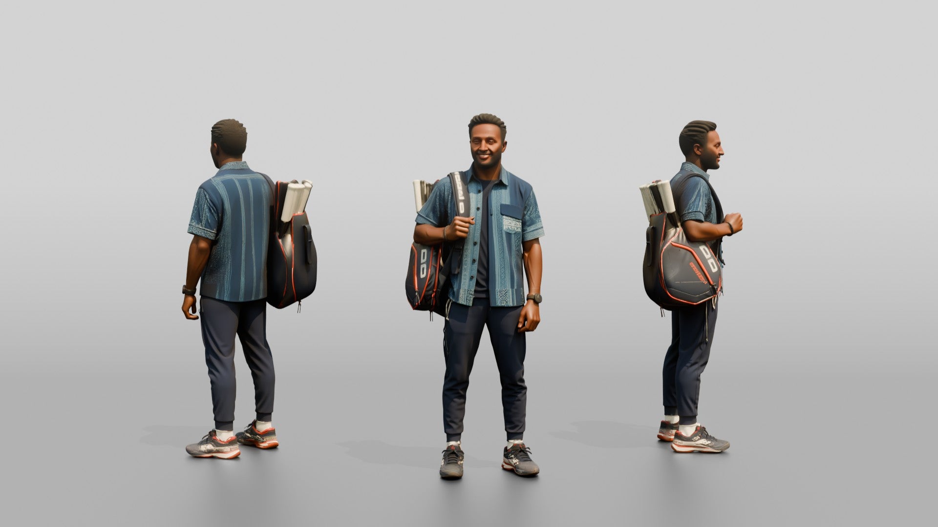 Athletic African Man Carrying a Tennis Racket Bag