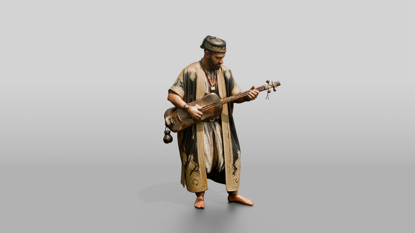 Gnawa Musician Playing Guembri Lute
