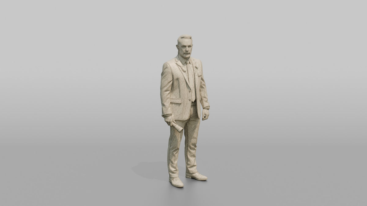 Door Staff Man Holding A Flashlight - wireframe topology preview