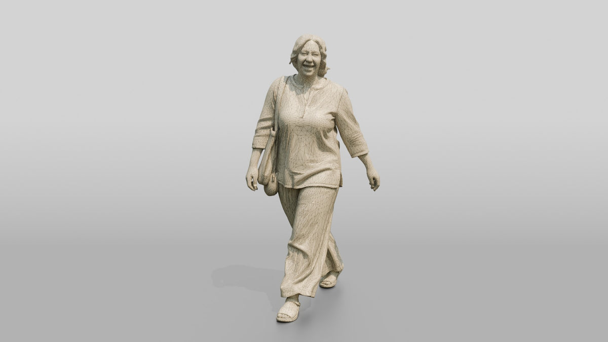 Plus-Size Young Egyptian Woman Laughing on a Shopping Street - wireframe topology preview