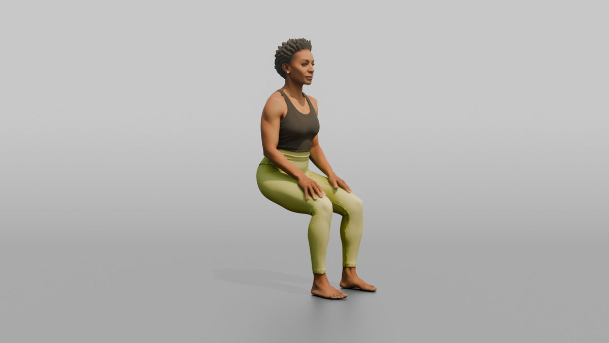 Bodyweight Athlete Woman Holding A Wall-sit Position - 3D character model, view 4