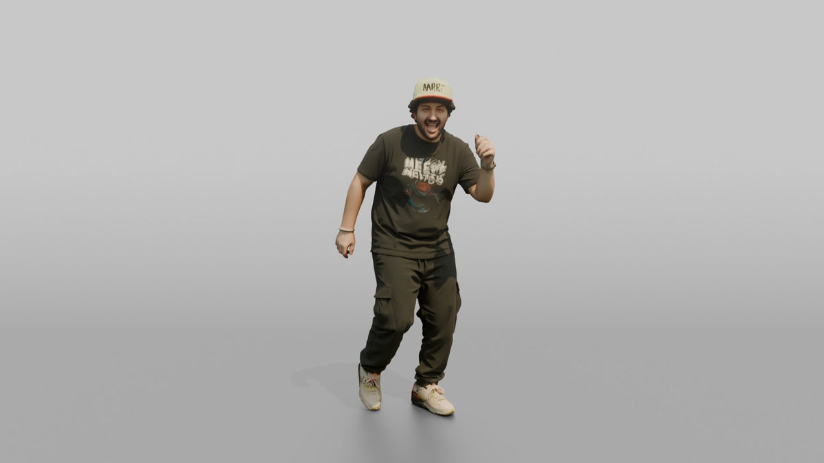 Patron Man Wearing A Bright Neon Cap Backwards, Energetic Pose - 3D character model, view 5