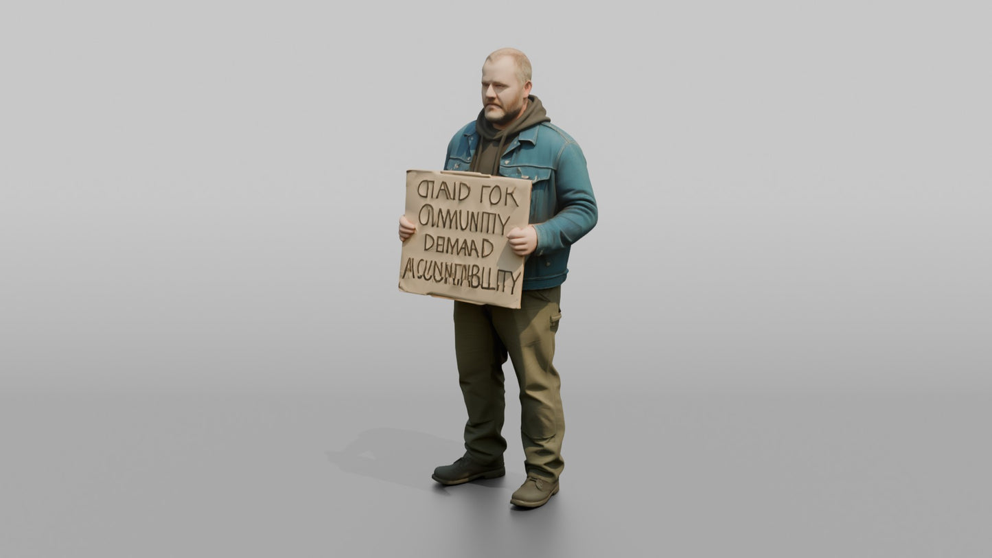 Protester Man Holding a Cardboard Protest Sign