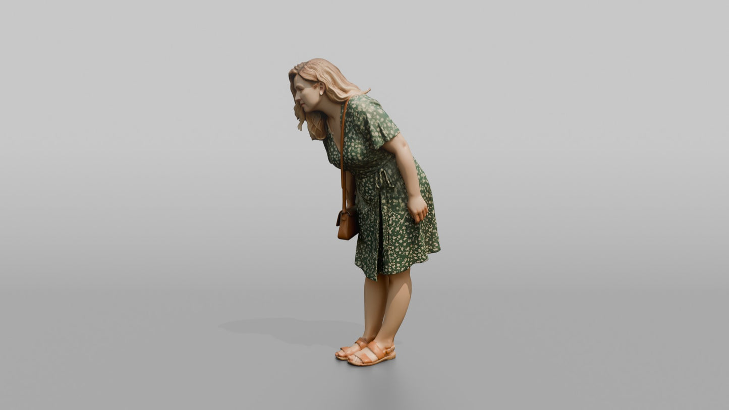 Scandinavian Woman Bending to Look in a Shop Window
