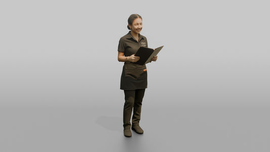 Bartender Woman Holding A Bar Menu Open - 3D character model