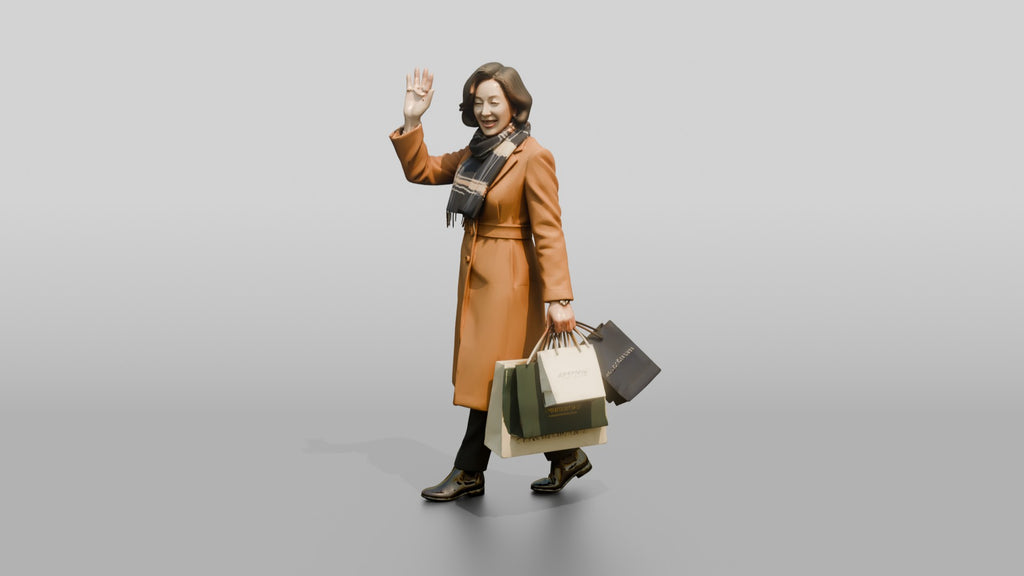 Woman Waving in Camel Wool Coat