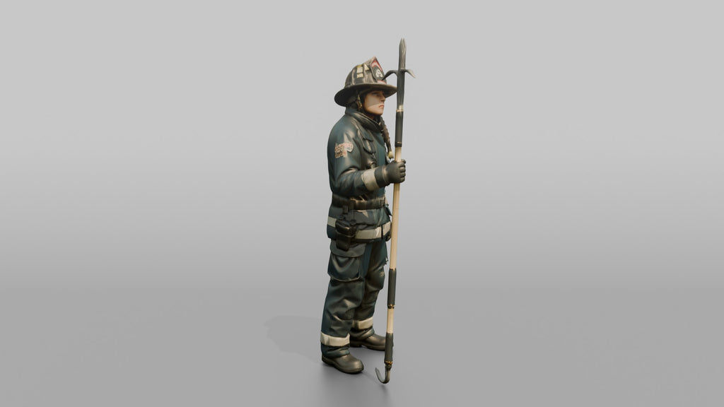 Firefighter Woman Scanning Overhead While Holding a Pike Pole