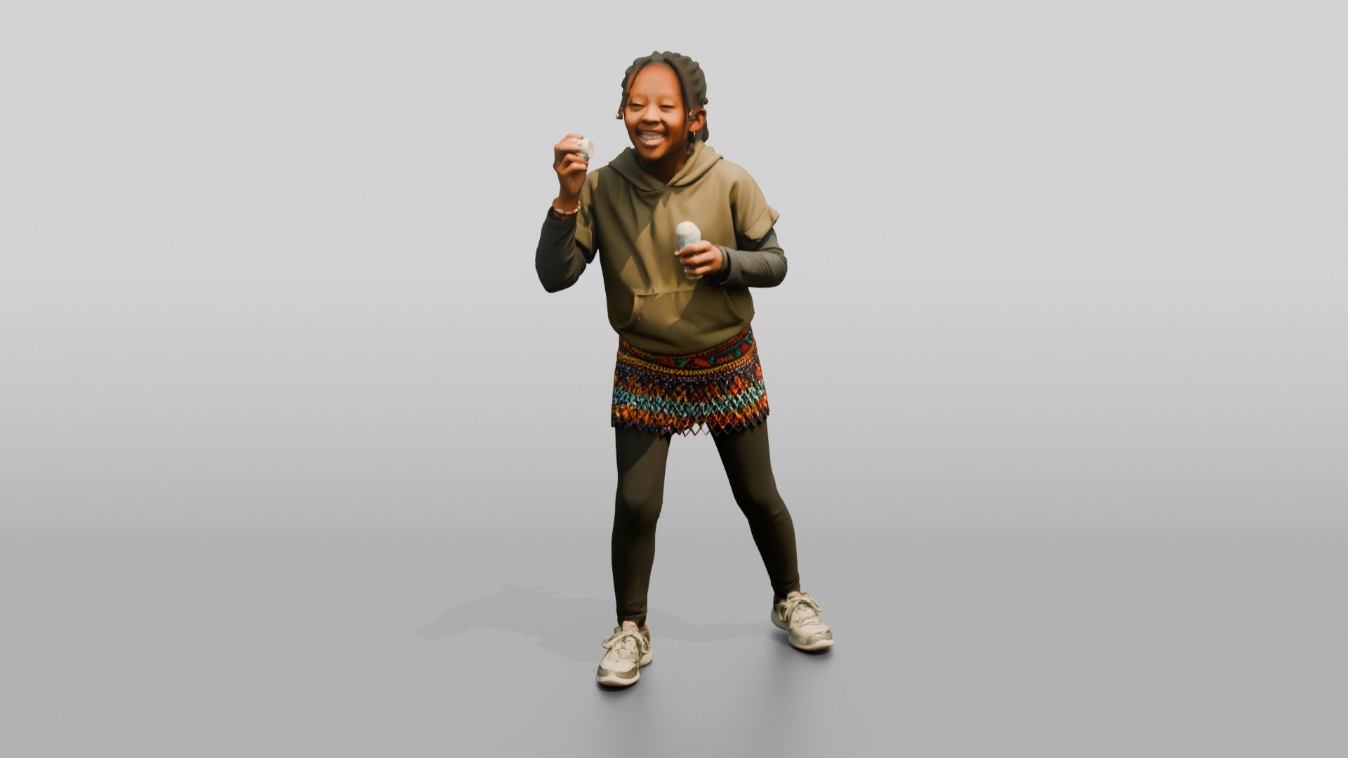African Girl Blowing Bubbles in a Beaded Skirt