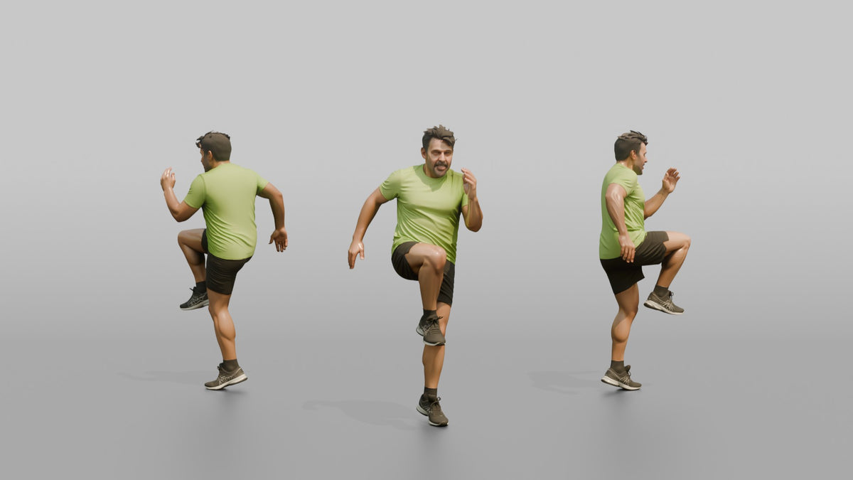 Cardio Athlete Man Doing High Knees In Place - 3D character model, view 1
