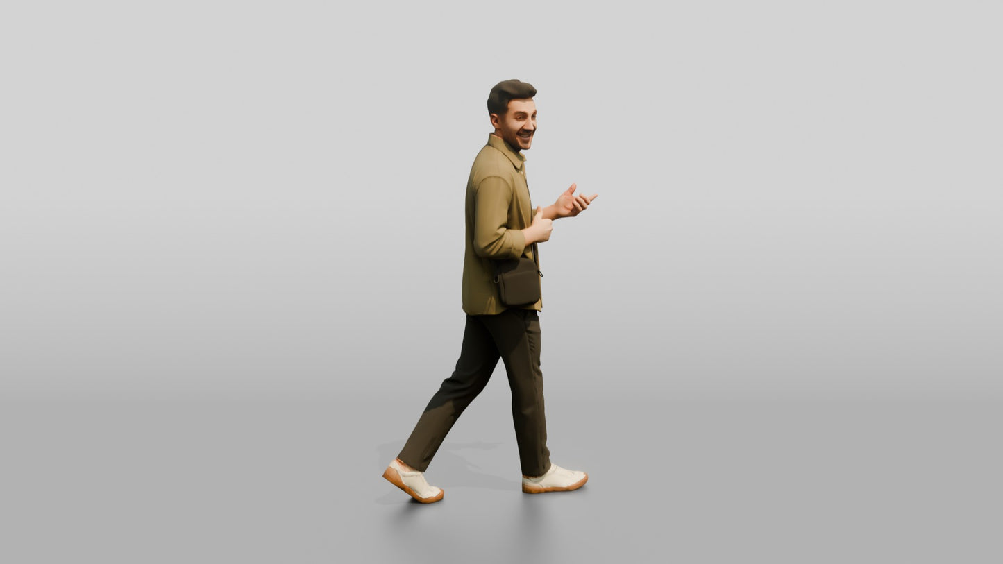 Man Walking and Laughing