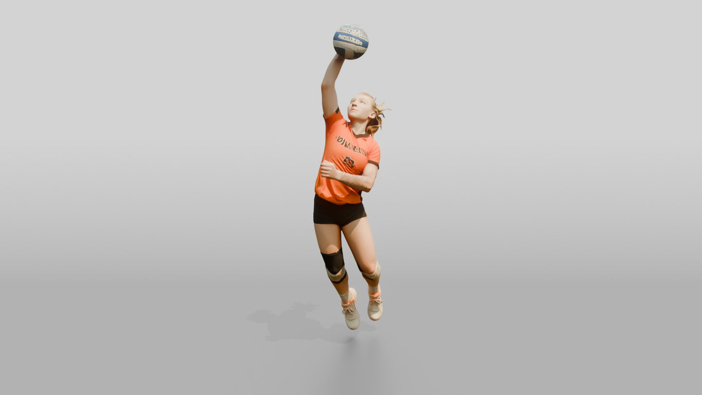 Caucasian Female Volleyball Player in Orange Jersey