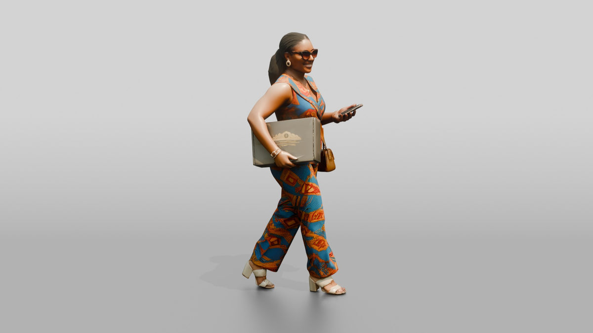 Curvy African Woman in an Ankara Print Jumpsuit - 3D character model, view 1