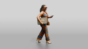 Curvy African Woman in an Ankara Print Jumpsuit - 3D character model, view 1