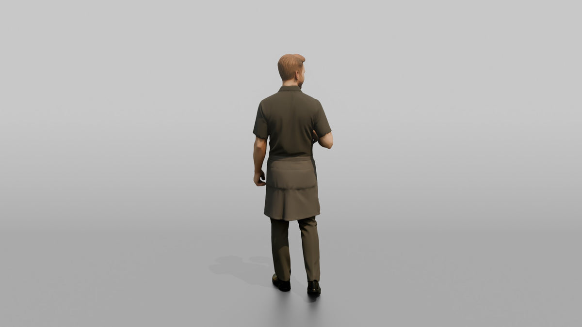 Server Man Carrying A Coffee Pot In One Hand - 3D character model, view 3