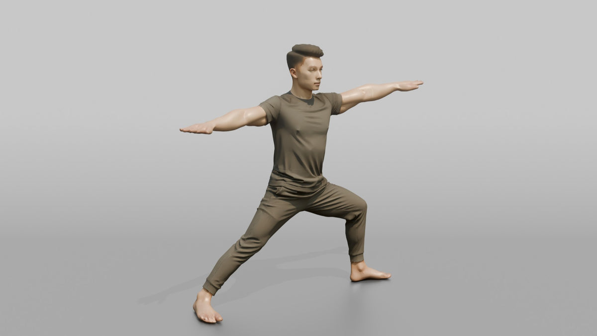 Fitness Influencer Man Holding A Warrior-pose Stretch - 3D character model