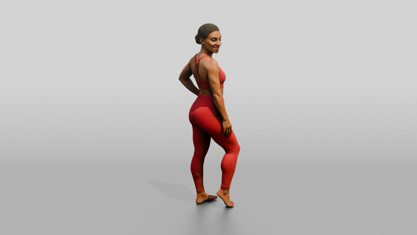 Woman in Red Activewear with Hand on Hip