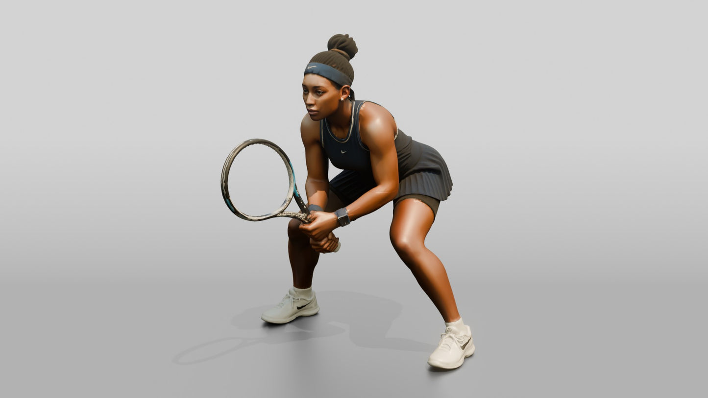 Female Tennis Player Crouched in a Ready Position