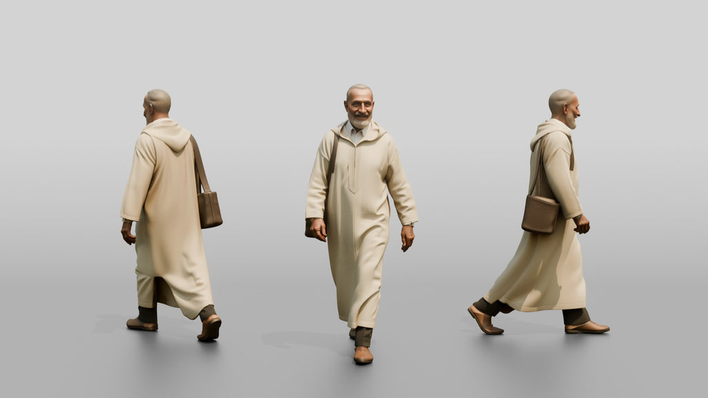 Elderly Tall Moroccan Man in Traditional Jalabiya