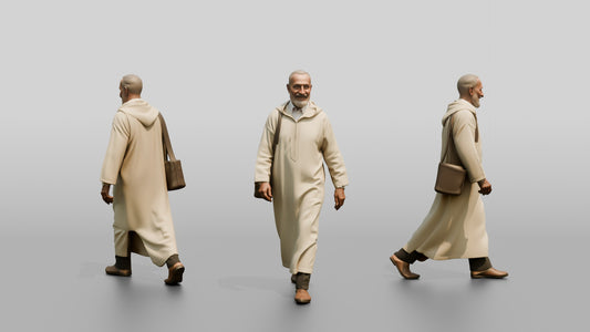 Elderly Tall Moroccan Man in Traditional Jalabiya - 3D character model