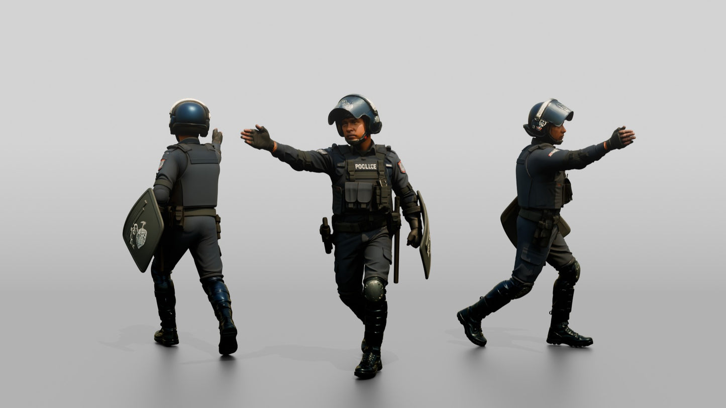 Riot Police Officers Running with Shield