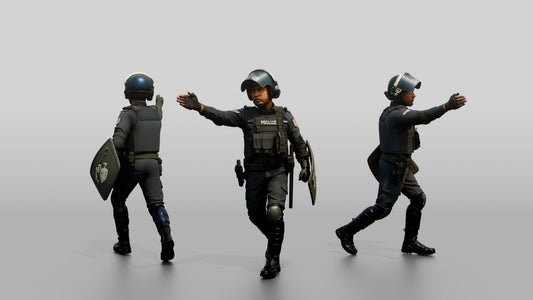 Riot Police Officers Running with Shield