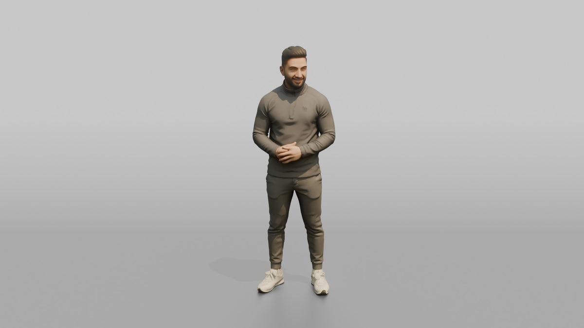 Fitness Influencer Man Standing With Hands Clasped In Front, Relaxed Pose - 3D character model, view 5