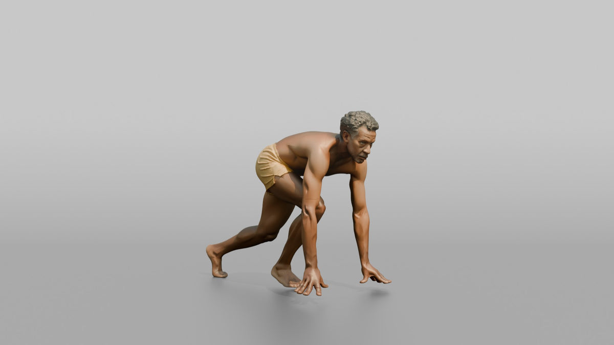 Cardio Athlete Man In A Starting Sprinter's Crouch - 3D character model, view 4