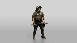 Riot Police Officers Standing with Batons - 3D character model, view 1