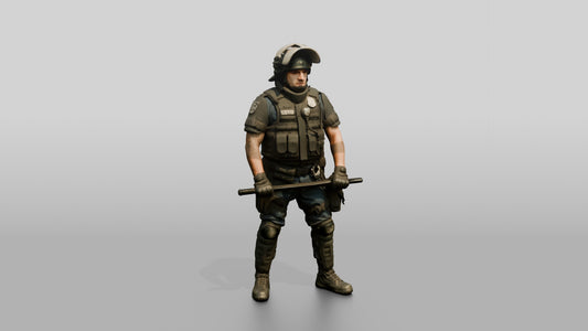 Riot Police Officers Standing with Batons - 3D character model, view 1